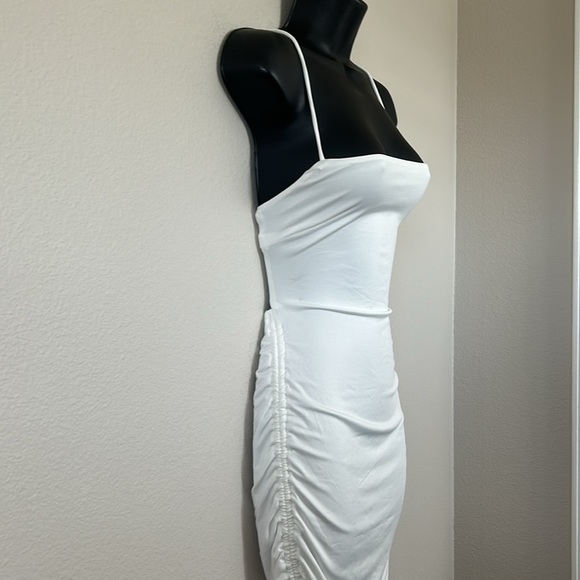 Princess Polly Maeve White Square Neck Ruched Side Tie Lace Back Cut Out Dress - Picture 7 of 13